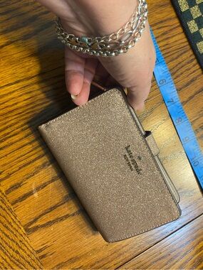Kate Spade Glimmer Metallic Medium Compact Bifold Wallet Glittering Gold Glamour